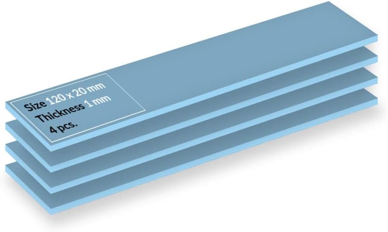 Arctic TP-3: وسادة حرارية عالية الأداء، 120 × 20 × 1.0 مم (قابلة للتكديس حتى 2.0 مم دون فقدان الأداء)، 4 قطع - أداء عالي، ناعمة بشكل خاص، مثالية لملء الفجوات، جسر الفجوات - Image 1